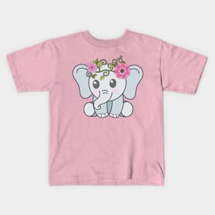 Baba Elephant with crown of flowers Kids T-Shirt